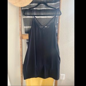 Slip style chiffon dress with lace chest line L